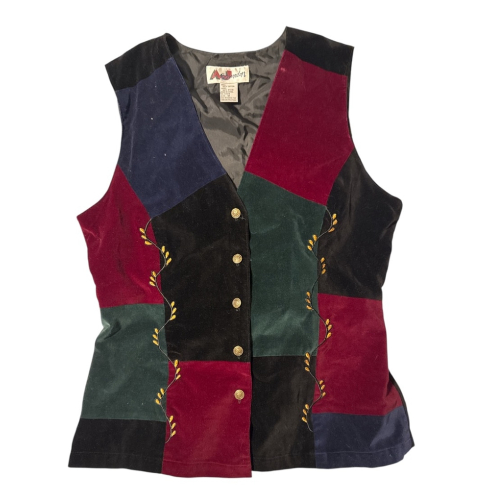 A.J. Brandon Vest Velvet Patchwork Size M Multi-color Cotton Nylon 90s Artsy